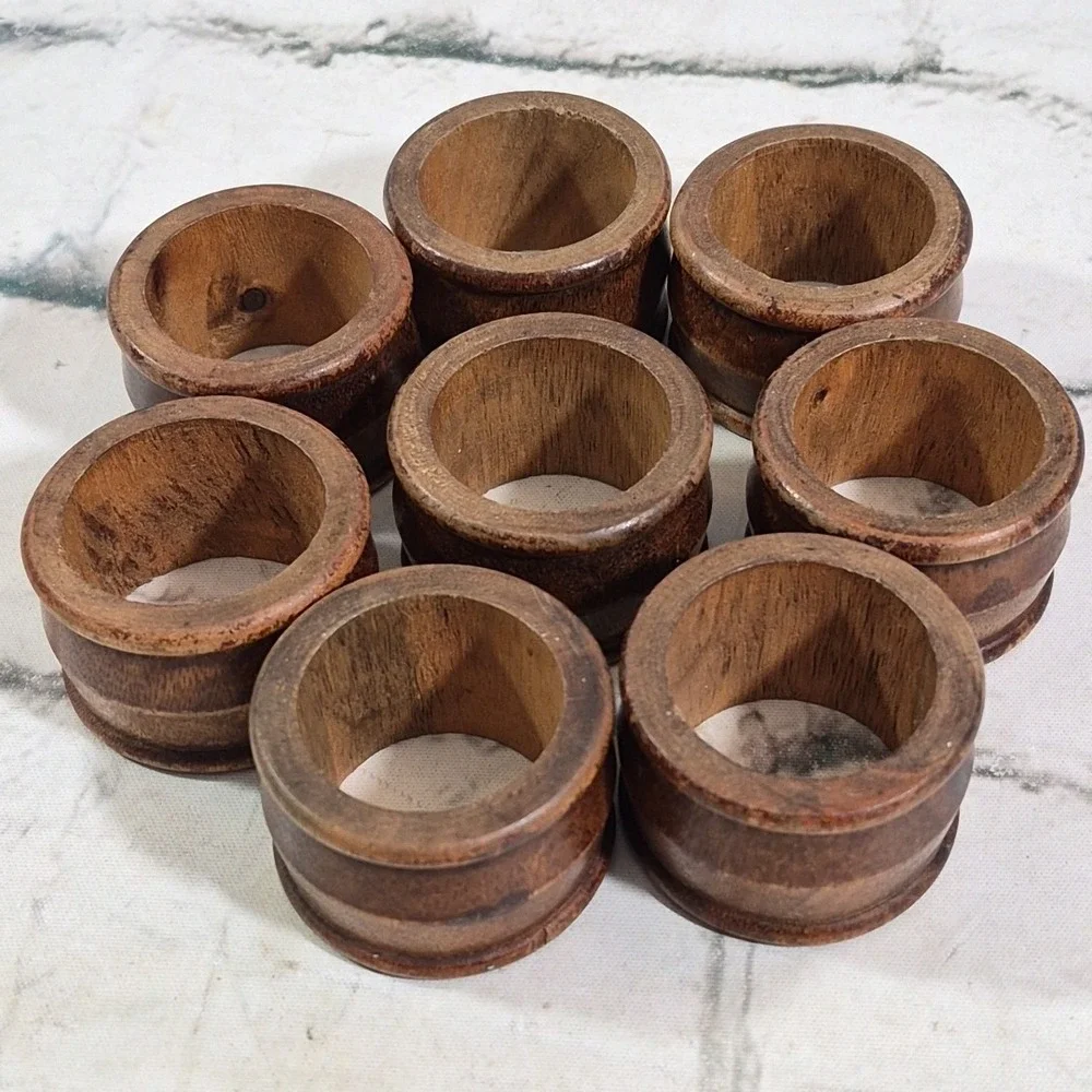 VTG Wood Napkin Rings MCM Set Of 8 Minimalist Eco-Friendly Boho‎ Table Decor